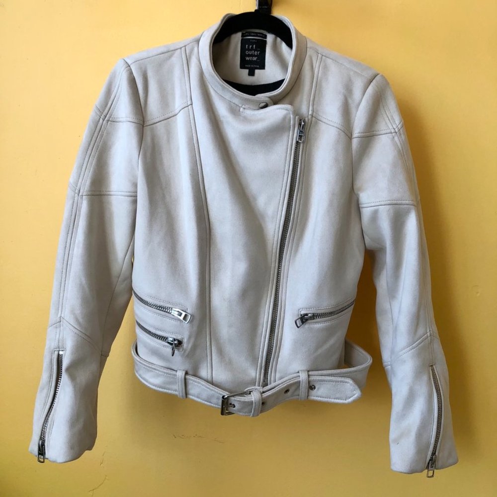 3/$75 Zara Vegan Suede Ivory Moto Jacket